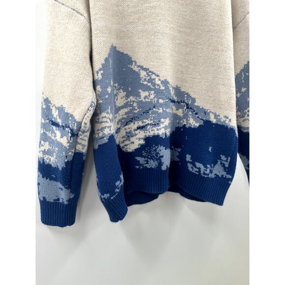 Adam Freak Blue & Cream Mountain Scape Pull Over Sweater Size Medium - Picture 2 of 4